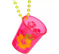Collar con Vaso de Chupito Shot rosa neón y flores