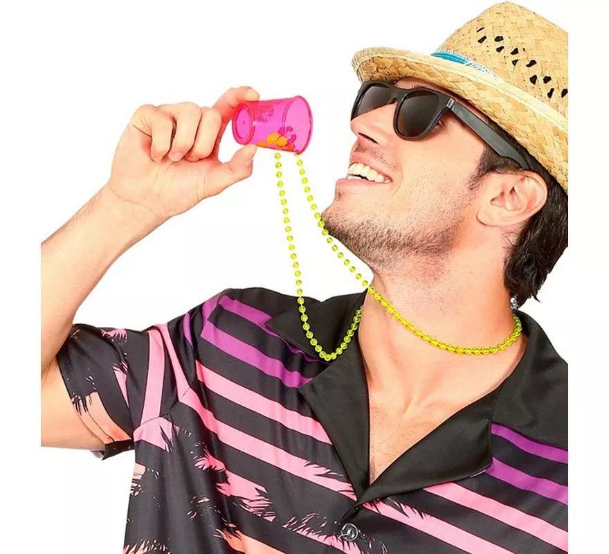 Collar con Vaso de Chupito Shot rosa neón y flores