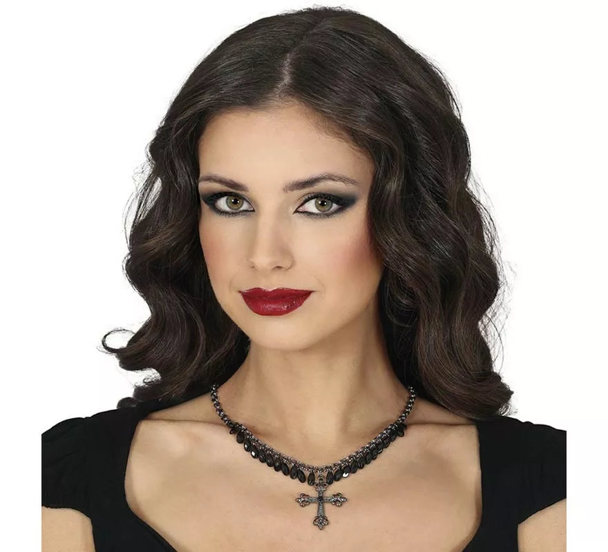 Collar Cruz con Piedras Negras