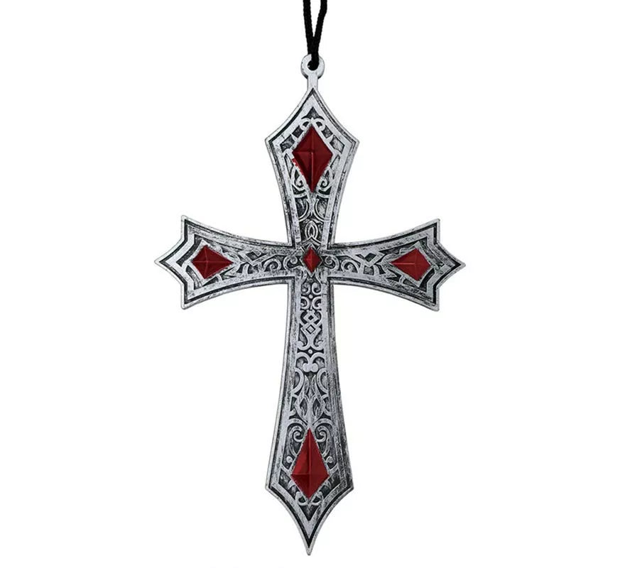 Collar Cruz Gótica gris de 21 cm