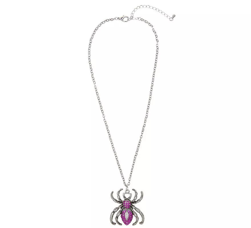 Collar de Araña Violeta y Plateado con Pedrería