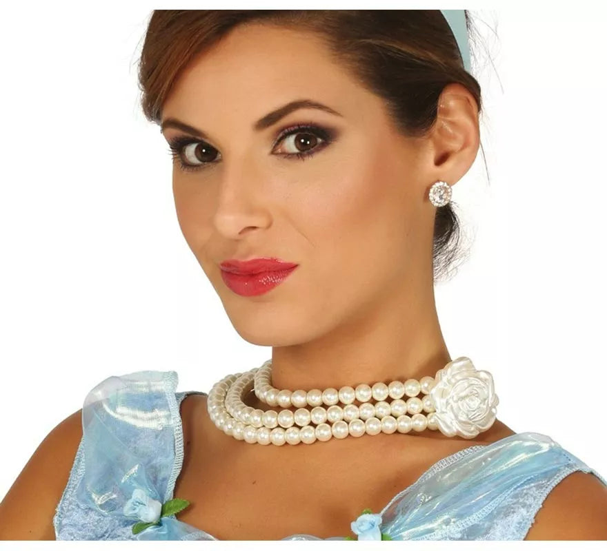 Collar de Perlas con Flor