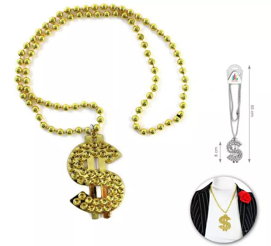 Collar de 50 cm con símbolo de Dólar de 8 cm en dos colores surtidos