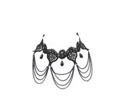 Schwarze Gothic-Halskette mit Steinen und Spitze