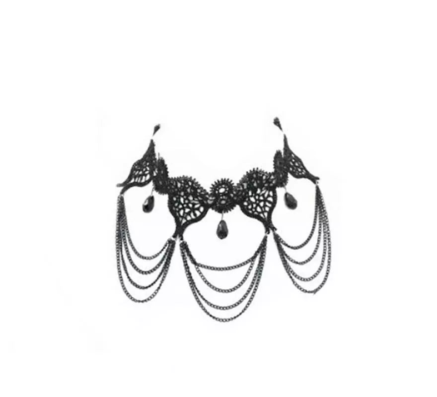 Translation missing: de.Collar Gótico negro con piedras y encaje