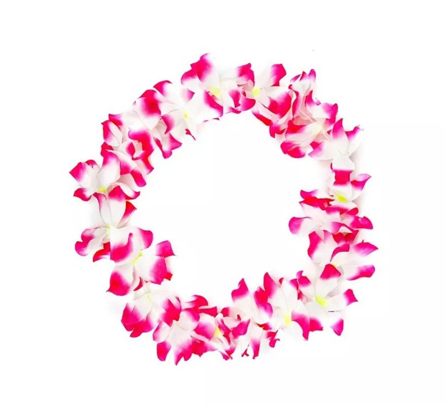 Translation missing: de.Collar Hawaii mediano fucsia y blanco de 46 cm