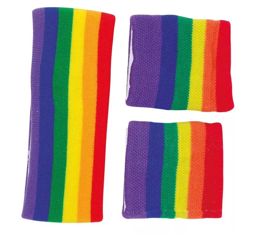 Conjunto de 2 Muñequeras y Cinta Multicolor