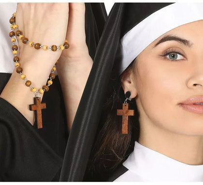 Conjunto de Pendientes Cruz y Rosario