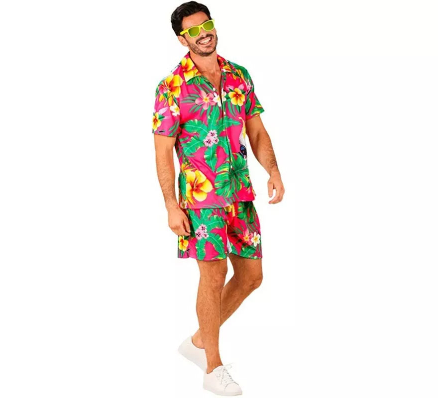Conjunto de Verano con Estampado Cacatúa: Camisa y Shorts para hombre