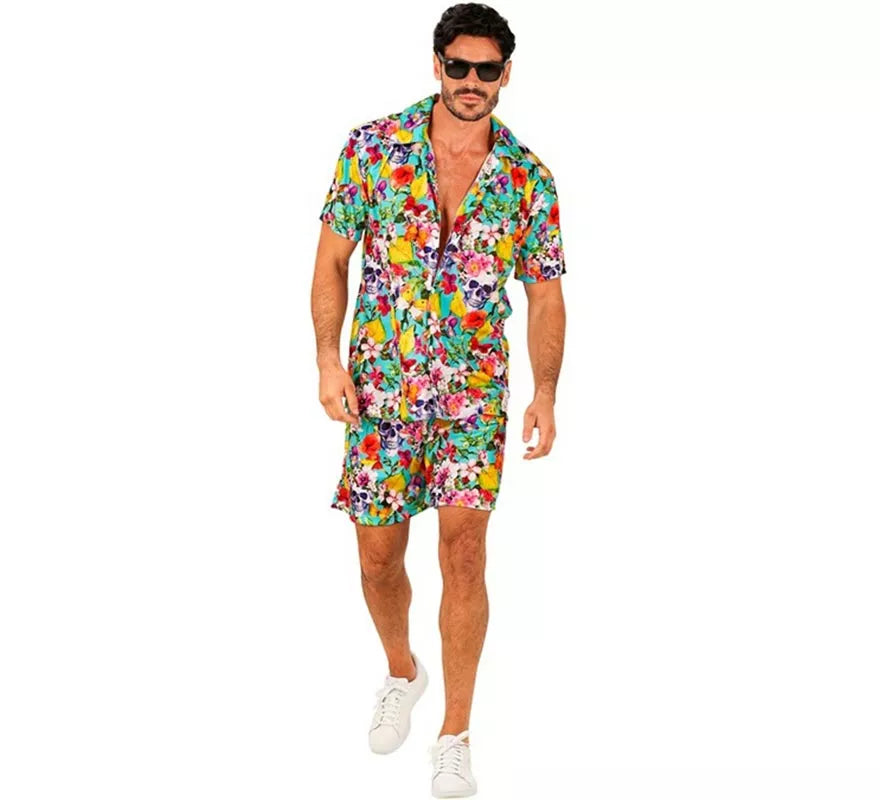 Translation missing: de.Conjunto de Verano con Estampado de Calaveras: Camisa y Shorts para hombre