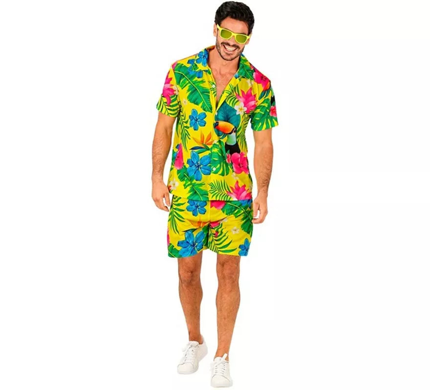 Translation missing: de.Conjunto de Verano con Estampado de Tucán: Camisa y Shorts para hombre