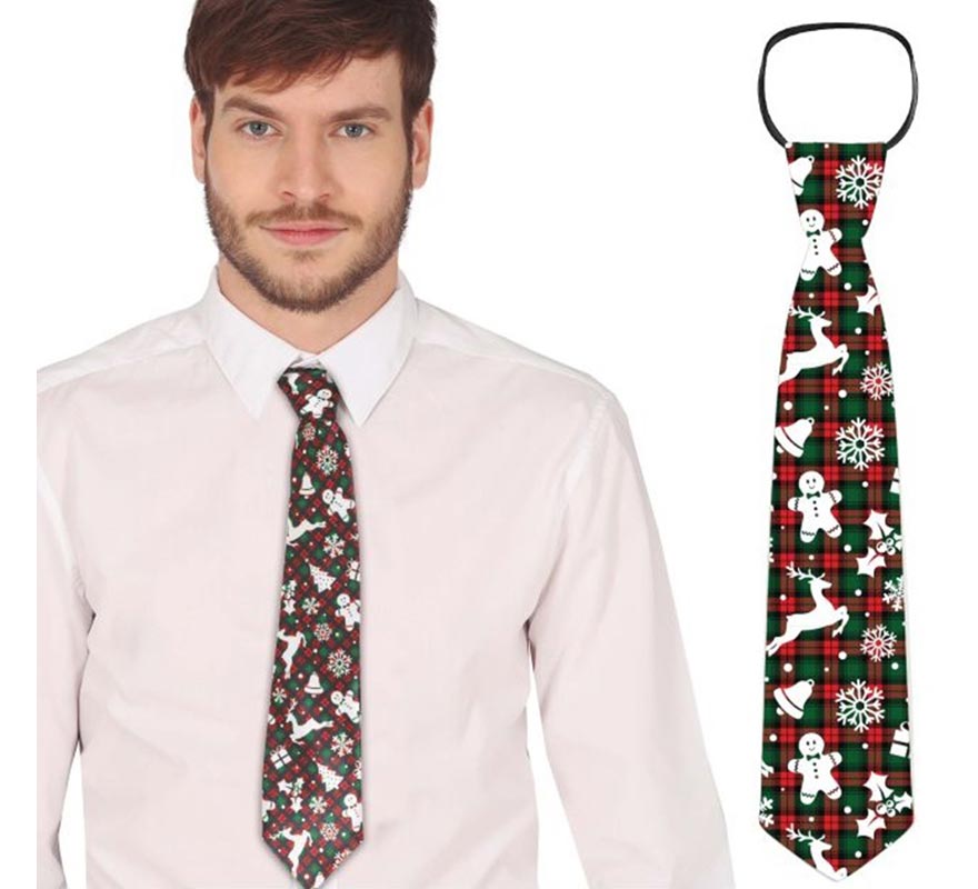 Translation missing: de.Corbata con figuras Navideñas verde y rojo a cuadros de 45 cm