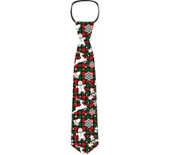 Krawatte mit Weihnachtsfiguren grün und rot kariert 45 cm