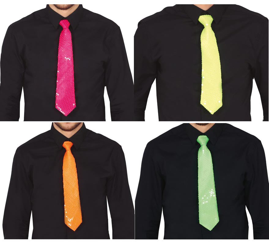 Corbata de Lentejuelas Neón en varios colores de 36 cm
