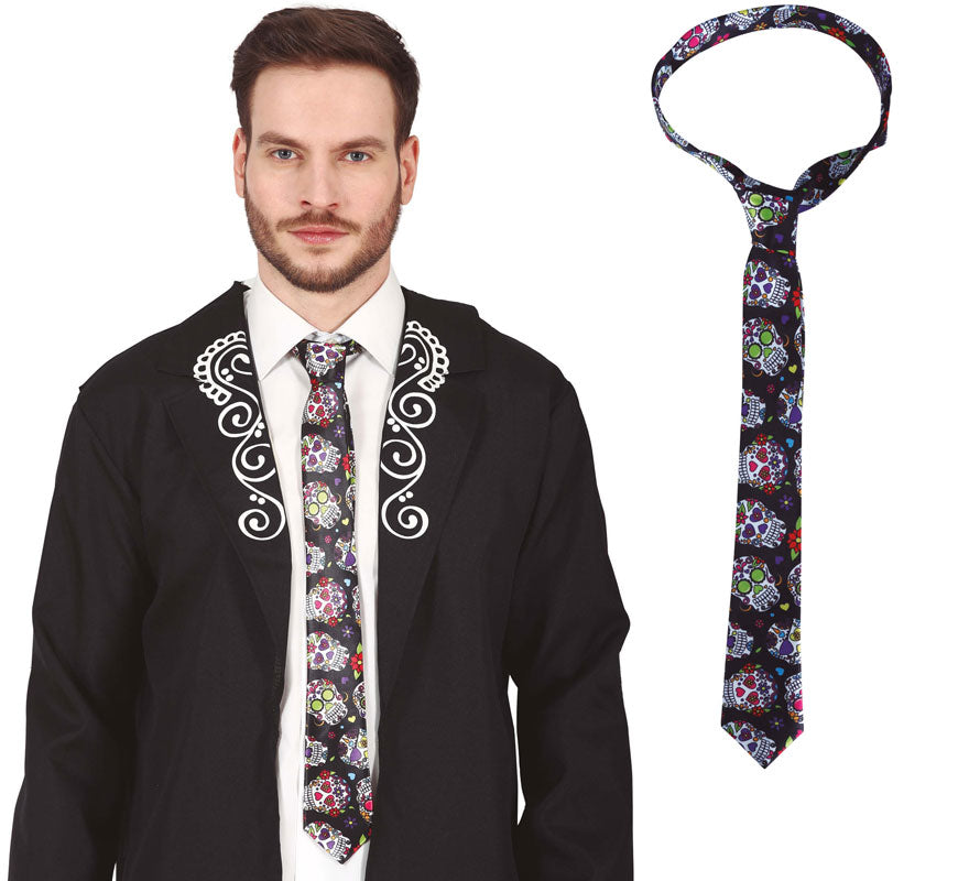 Corbata Gruesa con Calaveras Mexicanas