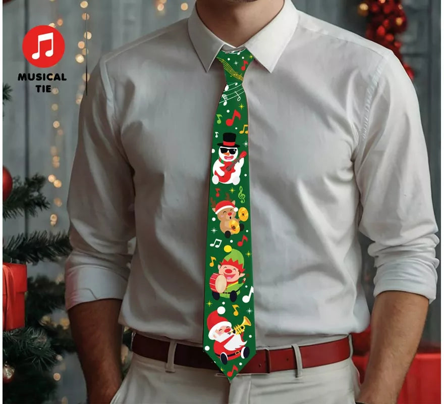 Corbata Navideña verde con Luz y Sonido de 45 cm