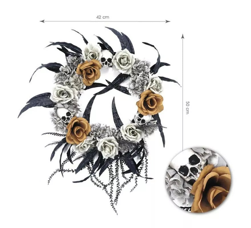 Translation missing: de.Corona Flores blancas y Calavera de 42x50 cm