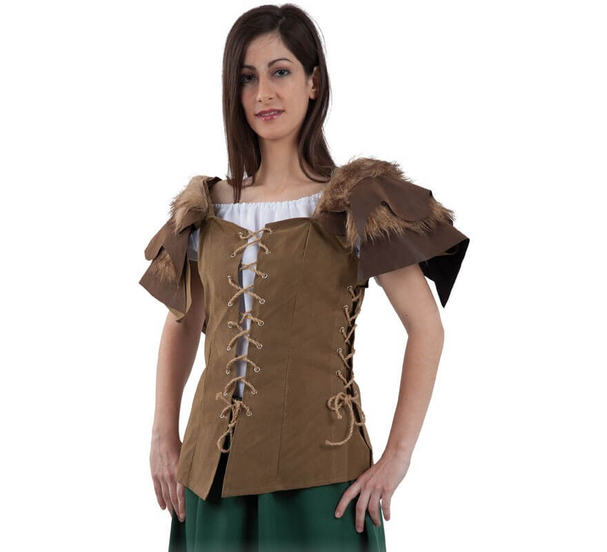 Translation missing: de.Corpiño Medieval Marrón con Hombreras para mujer