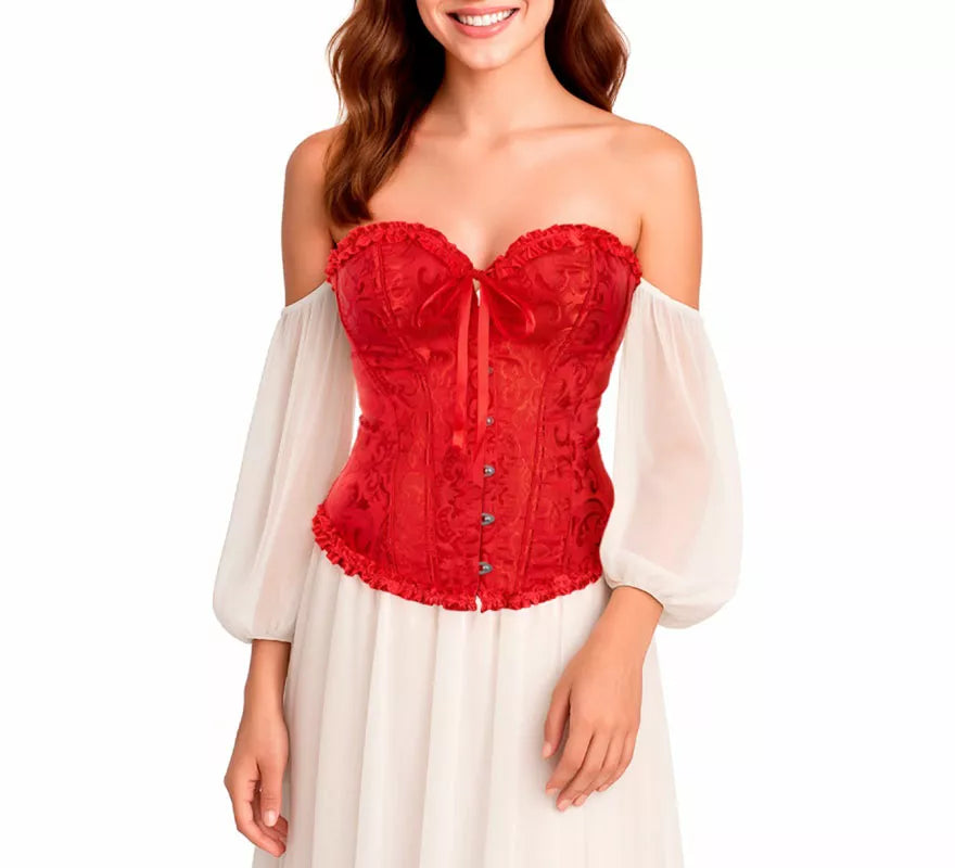 Translation missing: de.Corset Jacquard rojo con Lazo para mujer