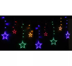 Vorhang aus 12 Sternen mit 138 mehrfarbigen LEDs