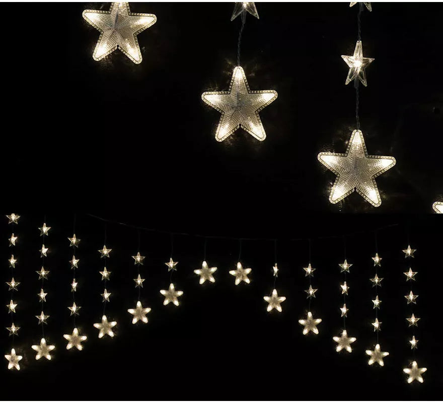 Translation missing: de.Cortina Estrellas 136 Led Blanco Cálido 150 x