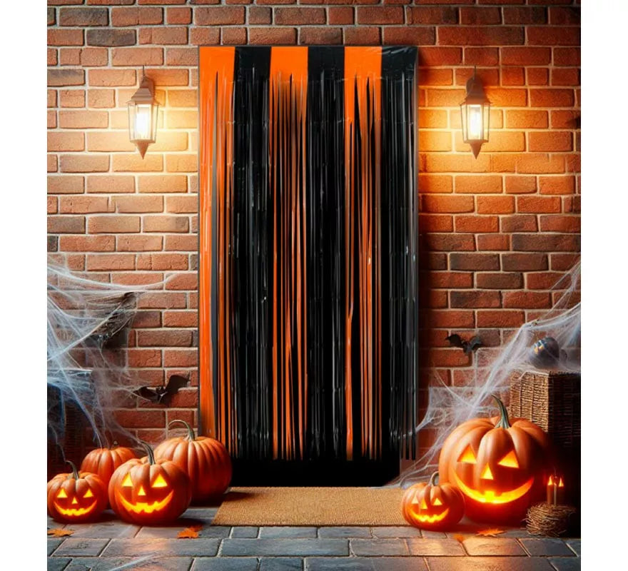 Translation missing: de.Cortina Halloween con flecos negro y naranja de 1x2 m