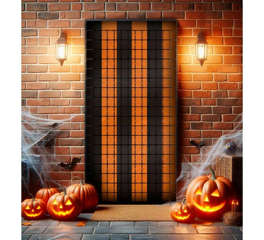 Translation missing: de.Cortina Halloween de cuadros negro y naranja de 1x2 m