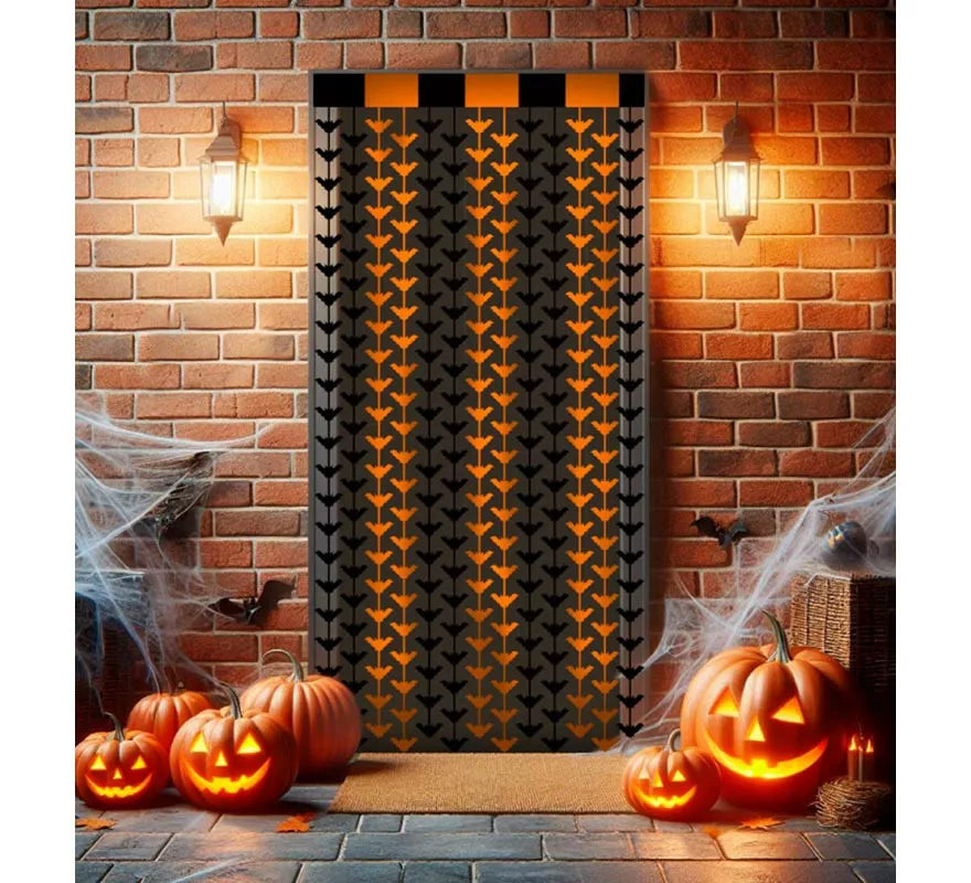 Translation missing: de.Cortina Halloween de Murciélagos negro y naranja de 1x2 m