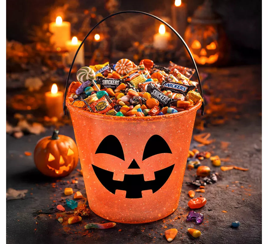 Cubo Glitter Calabaza de 16x17,5 cm