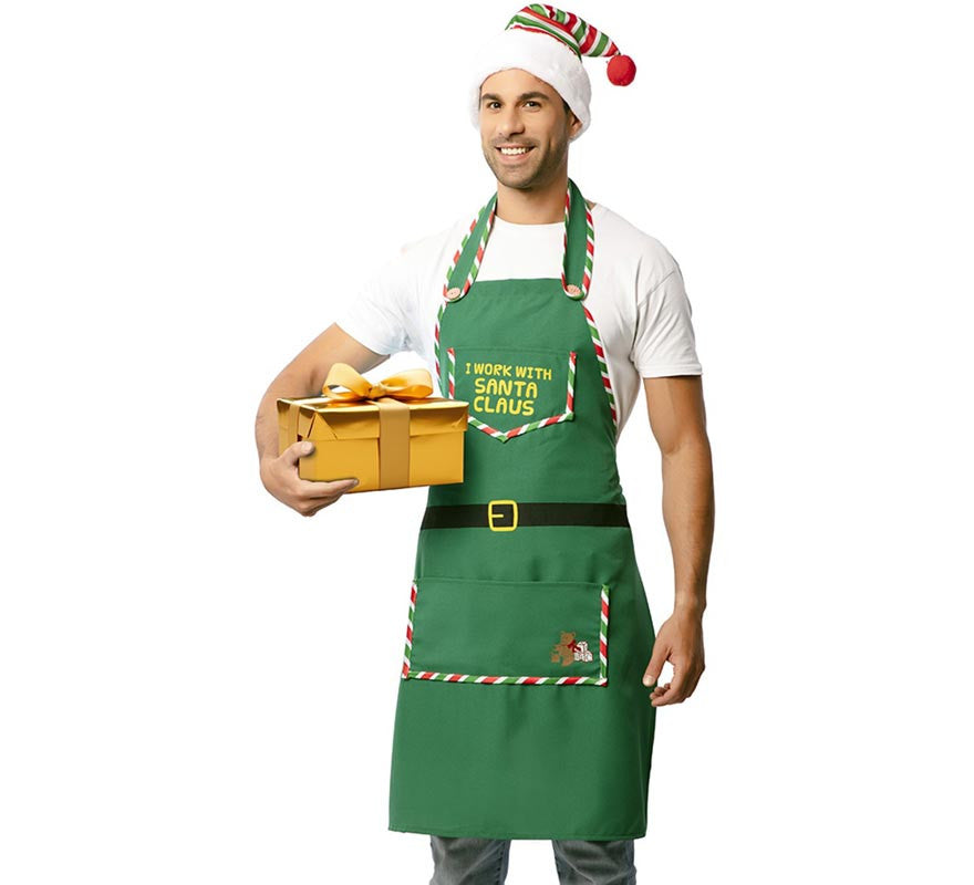 Translation missing: de.Delantal de Elfo Ayudante verde con gorro adulto