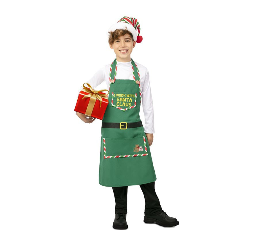 Translation missing: de.Delantal de Elfo Ayudante verde con gorro infantil