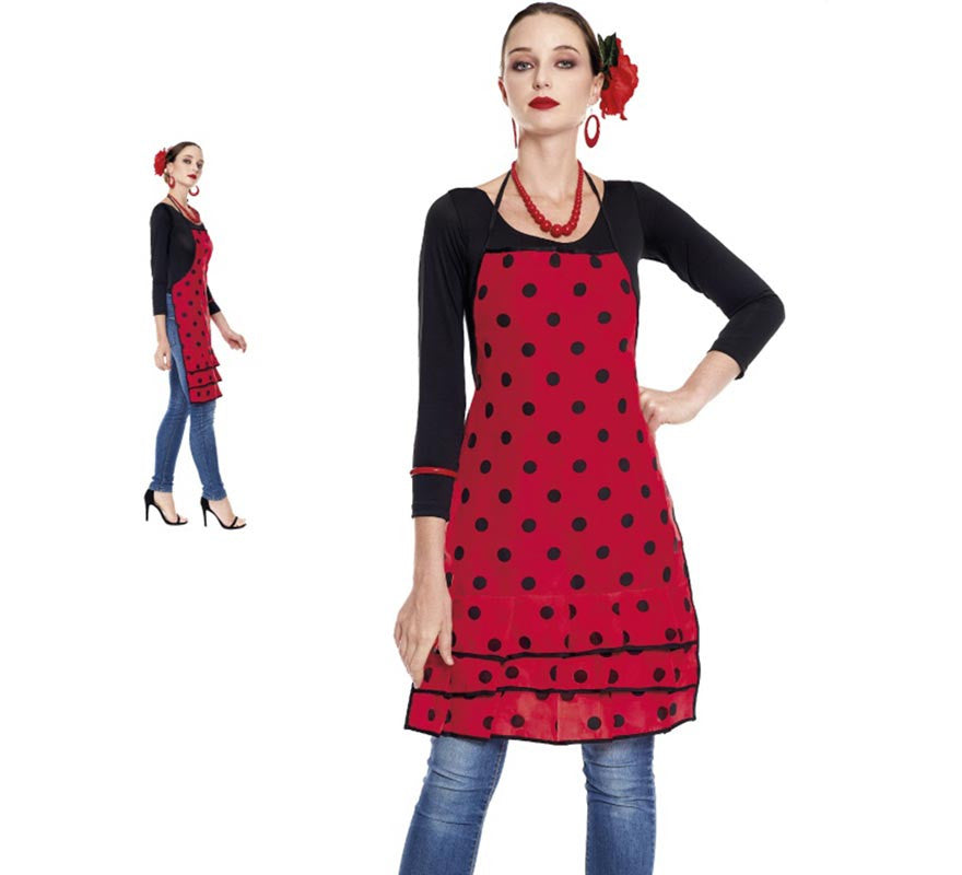 Delantal de Sevillana rojo con lunar negro para adulto