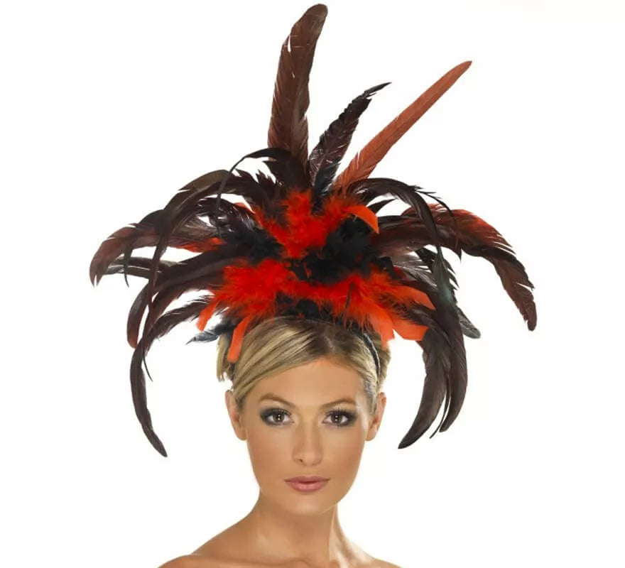 Translation missing: de.Diadema Burlesque de plumas negras y rojas