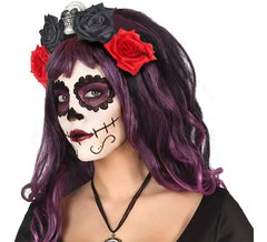 Stirnband mit Totenkopf und Blumen