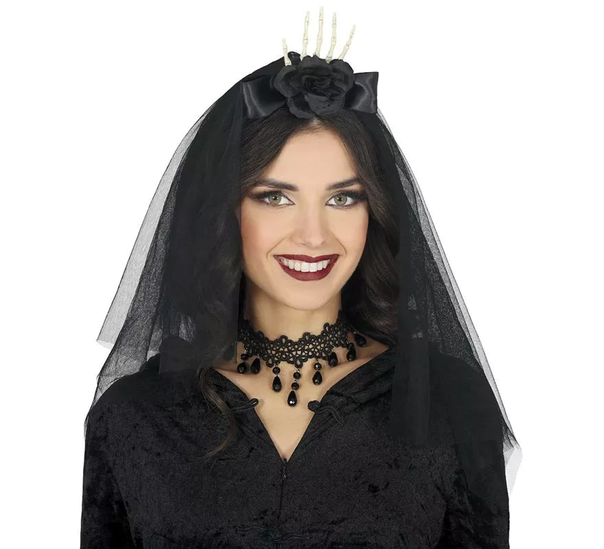 Translation missing: de.Diadema con Velo Mano y Flor negra