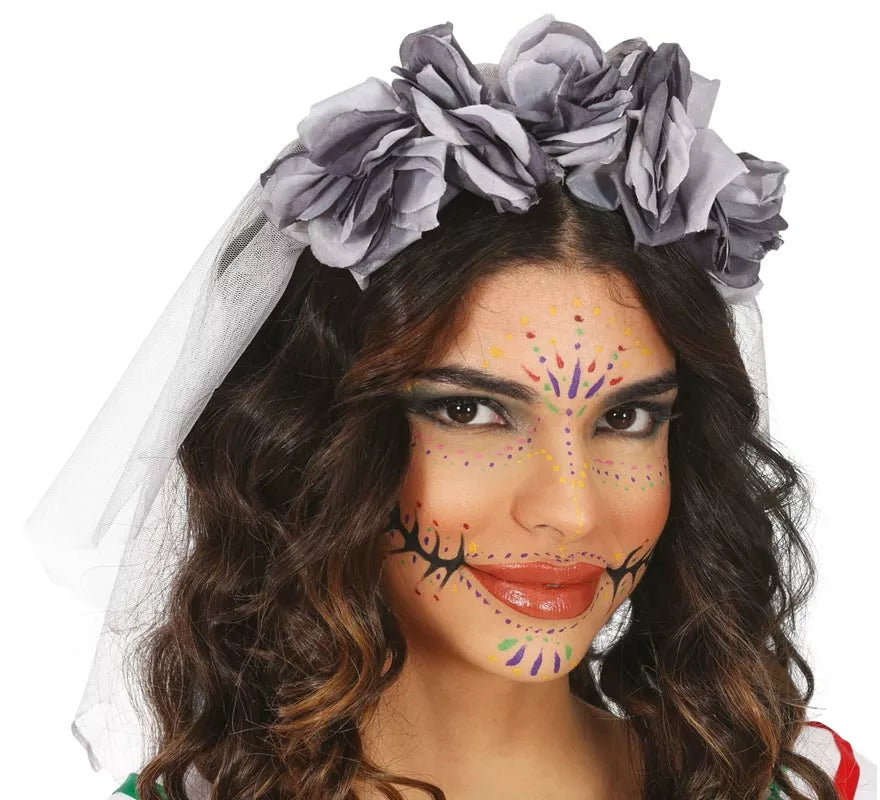 Translation missing: de.Diadema con Velo y Flores grises