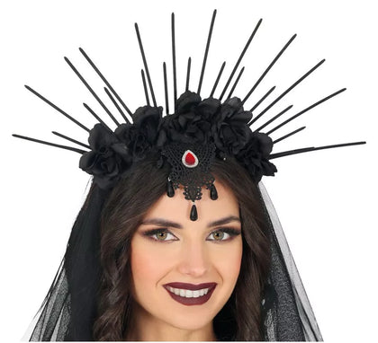 Diadema con Velo y Flores negras