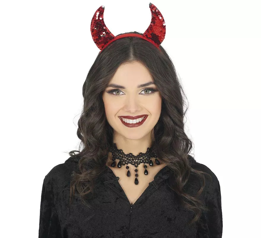 Translation missing: de.Diadema Cuernos Diablesa roja Brillantes