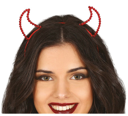 Diadema Cuernos Roja de Demonio con Piedras Preciosas