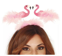 2 Flamingo Stirnband mit Federn