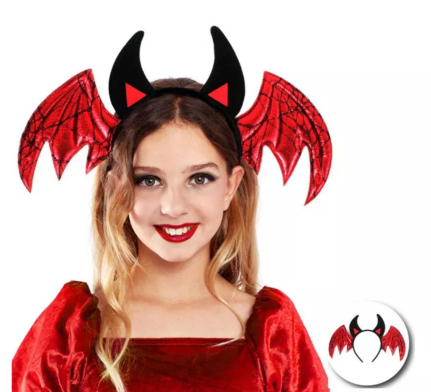 Translation missing: de.Diadema de Alas Diablesa con cuernos negros infantil