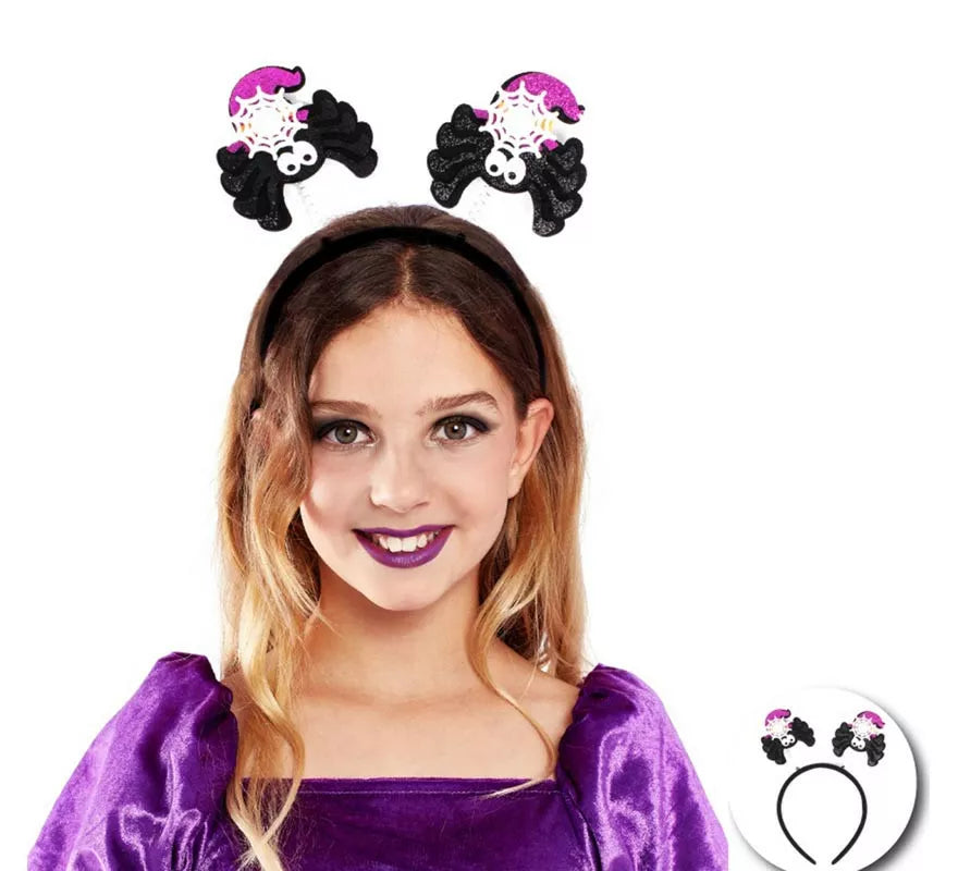 Translation missing: de.Diadema de Araña Glitter negro y púrpura infantil
