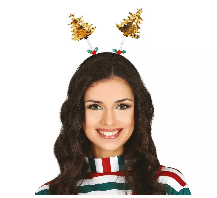 Diadema de Árboles con Lentejuelas Color Oro