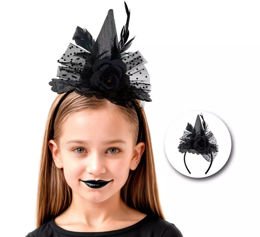 Translation missing: de.Diadema de Bruja con Rosa negra Infantil