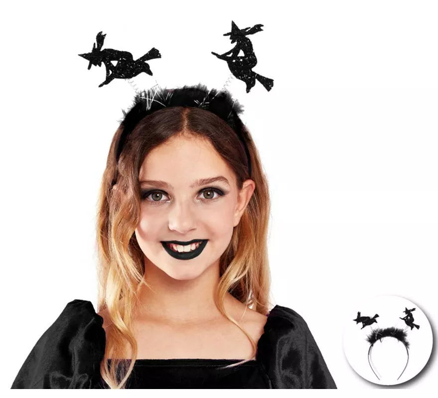 Translation missing: de.Diadema de Bruja negras con plumas infantil