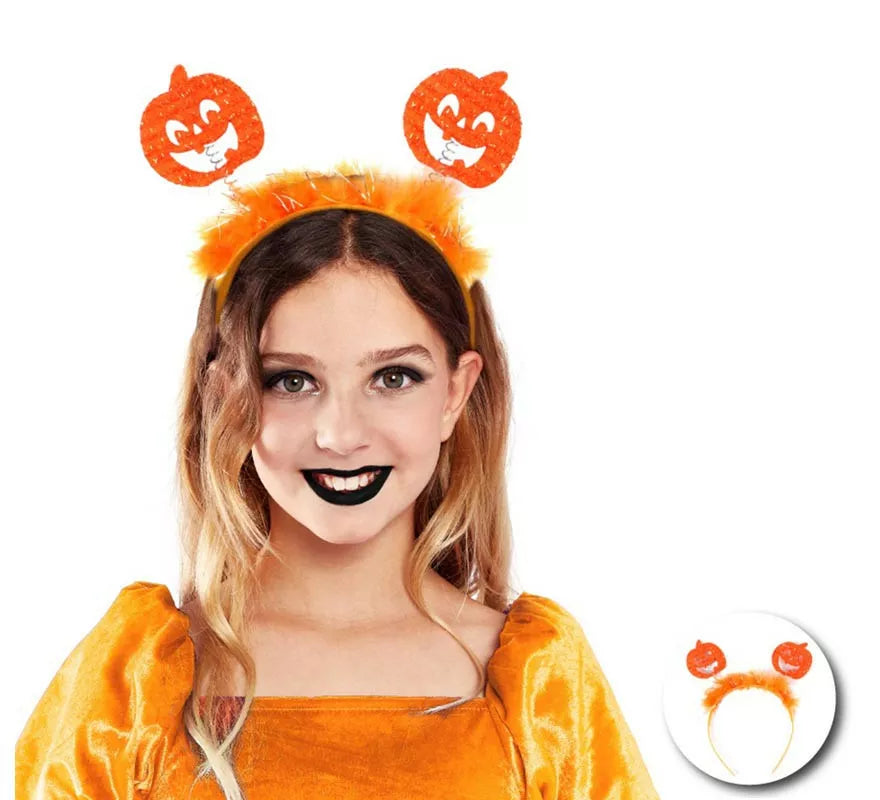 Translation missing: de.Diadema de Calabazas naranjas con plumas infantil