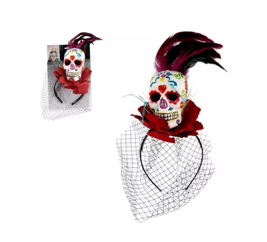 Translation missing: de.Diadema de Calavera Día de los Muertos con velo