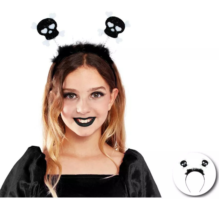 Translation missing: de.Diadema de Calaveras negras con plumas infantil