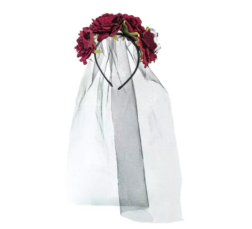 Translation missing: de.Diadema de Catrina con Flores rosas con velo