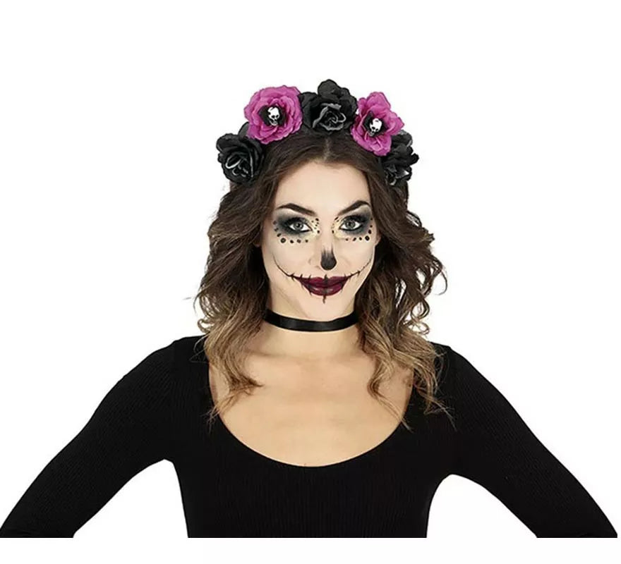 Translation missing: de.Diadema de Catrina Flores negras y púrpura